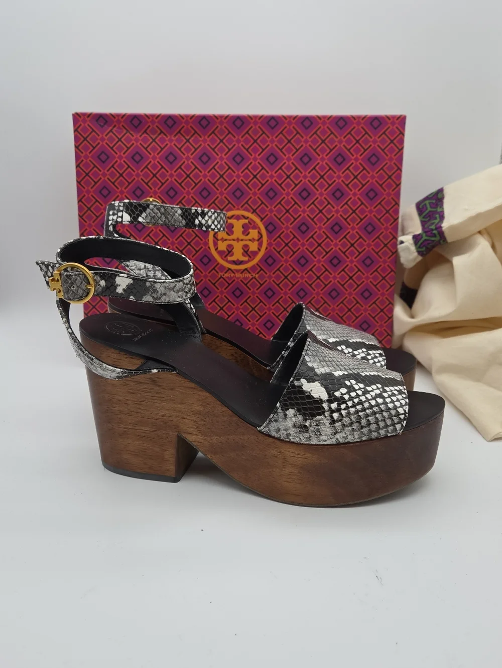 NEW‎ Tory Burch Camilla Platform Sandals in Diamond Roccia Print Size 10